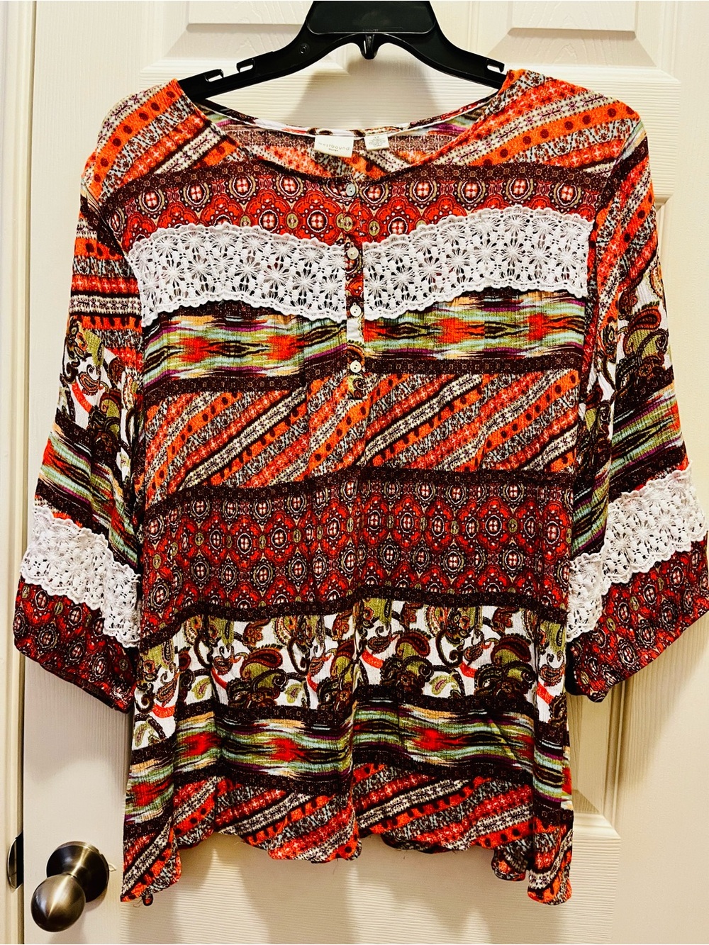 Westbound Woman Boho Patchwork Crochet Lace Tunic Blouse Top Plus Size 3X